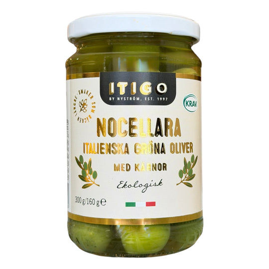 Nocellara oliver med kärna Itigo eko/krav, 300g NYHET!