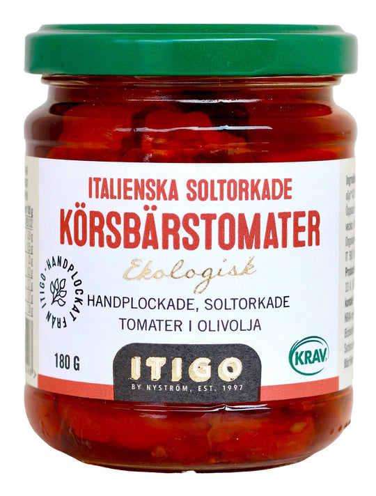 Soltorkade Körsbärstomater i olivolja ITIGO 180g, KRAV & EKO