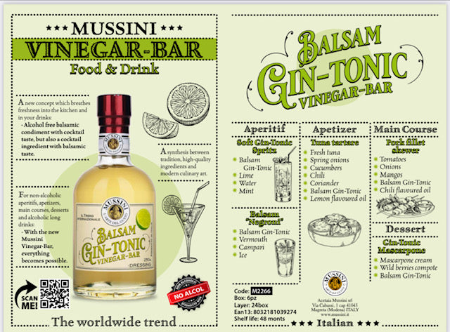 Mussini Vinegar Bar, GIN&TONIC, 250ml